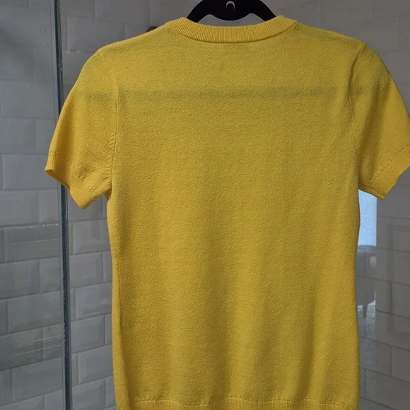 Kate Spade Golden Yellow Short Sleeve Sweater Jeweled "Collar" Sz. Small - Picture 5 of 8